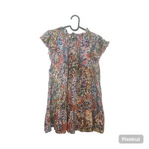 Women’s Floral Ruffle Short Dress Blouse - Rust Multicolor